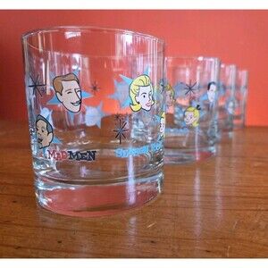 Set of 4 Mad Men Tv Series Season 4 Hi Ball Glasses Crew Wrap Gifts Very Rare